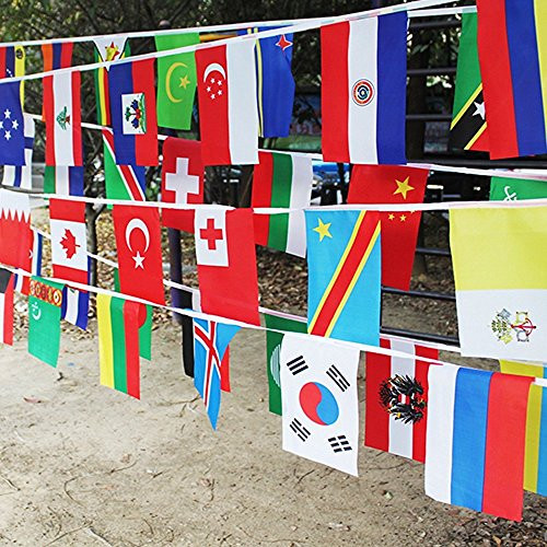 WEICHUAN 82 Feet 8.2'' x 5.5'' International String Flags Banners,100 Countries Flags Pennant Banner for Olympics,Grand Opening,Bar,Sports Clubs,Festival,Party Events Decorations WEICHUAN 82 Feet 8.2'' x 5.5'' International String Flags Banners,100 Countries Flags Pennant Banner for Olympics,Grand Opening,Bar,Sports Clubs,Festival,Party Events Decorations