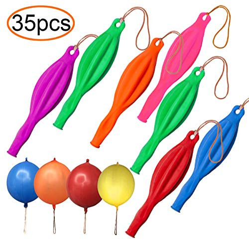 35 Pack Punching Balloons, Neon Punch Balls with Rubber Band Handle for Christmas Gift, Party, Wedding, Assorted Color