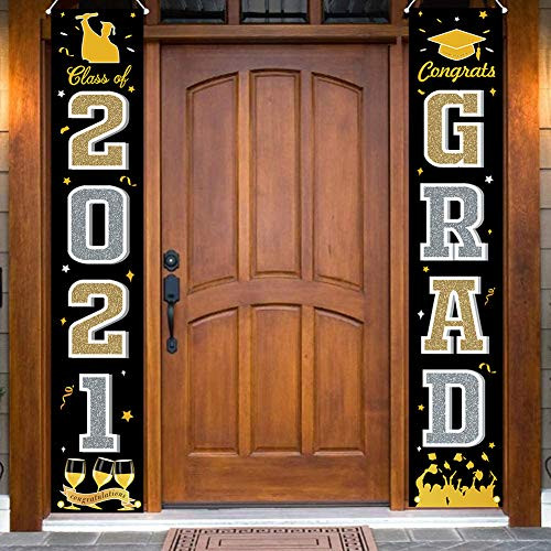 2021 Graduation Banners - Graduation Porch Sign 2021- Class of 2021 Graduation Party Supplies - 2021 Graduation Decorations Banners - Hanging Flags Banner Signs Indoor  and  Outdoor Home Door Porch Decor