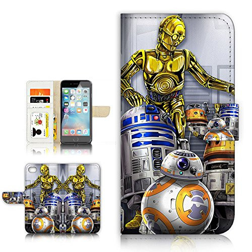 (For iPhone 8 Plus/iPhone 7 Plus) Flip Wallet Style Case Cover, Shock Protection Design with Screen Protector - B31047 Starwars R2D2 BB8 C-3PO