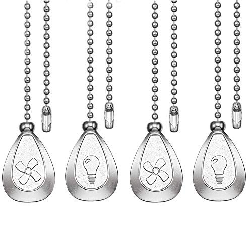 Ceiling Fan Pull Chain, Decorative Fan Pull Chain Extension, Ceiling Fan Pull Chain Ornaments,12.5 Inches Fan Pull Chain Extender, Silver 4Pack