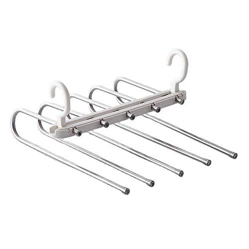 Magic Pant Hanger Multi Functional Non-Slip Pants Rack 5 Layers Space Saving Closet Storage Organizer for Jeans Trousers Pants Scarf Skirts 1 Pack -Grey-
