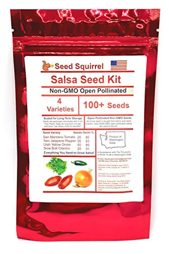 Tomato, Pepper, Cilantro, Onion Seed - Salsa Garden Seed Kit - 4 Varieties - 100 plus Non-GMO Open Pollinated, Individually Sealed for Long-Term Storage
