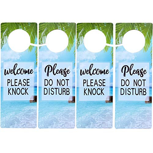 Do Not Disturb Door Hanger Sign,4 Pack Double Sided Door Knob Sign,Please Do Not Disturb on Front and Welcome Please Knock on Back Side,Ideal for Office Home Clinic Dorm Online Class Meeting Session