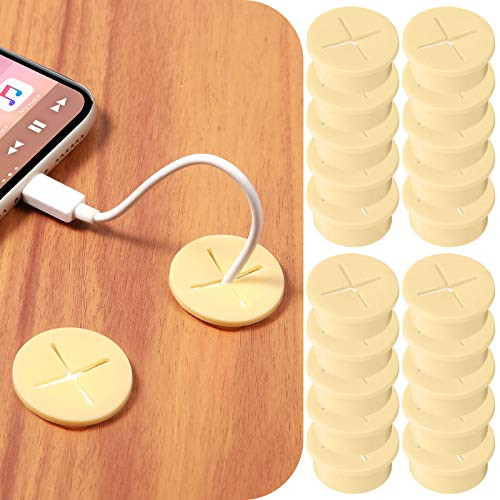 20 Pieces Flexible Desk Grommet, Silicone Cable Cord Grommet 1 Inch Rubber Grommets, Desk Cord Grommets Wire Cable Hole Cover for Office PC Desk Cable Cord Cover Management Organizer Cable -Yellow-