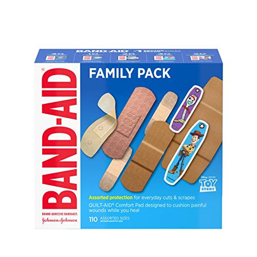 Band-Aid Brand Adhesive Bandage Family Variety Pack in Assorted Sizes Featuring Water Block Flex, Flexible Fabric, Skin-Flex, Tough Strips and Pixar Character Bandages, 110 ct Band-Aid Brand Adhesive Bandage Family Variety Pack in Assorted Sizes Featuring Water Block Flex, Flexible Fabric, Skin-Flex, Tough Strips and Pixar Character Bandages, 110 ct