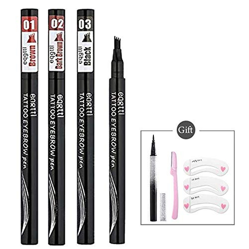 Eyebrow Tattoo Pen,Tat Brow Microblading Eyebrow Pencil Waterproof Microblade Brow Pen Make Up with a Micro-Fork Tip Applicator Creates Natural Looking Brows Effortlessly and Stays on All Day,3PENS