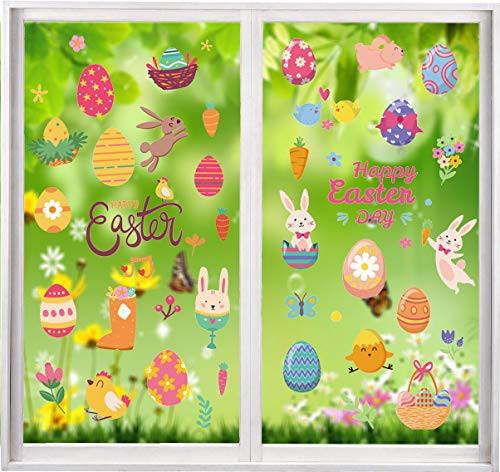 6 Sheets Easter Decorations Window Clings Easter Egg Bunny for Kids School Home Office Accessories Easter Party Supplies 