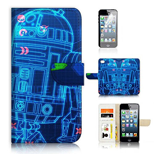 ( For iPhone 8 Plus / iPhone 7 Plus ) Flip Wallet Case Cover & Screen Protector Bundle - A21019 Starwars R2D2