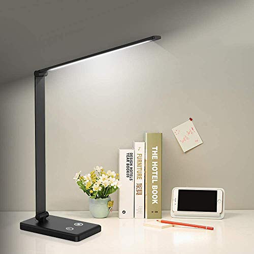 LED Desk Lamp, Eye-Caring Table Lamp with USB Charging Port, Touch Control Reading Lamp, 5 Light Modes, 3 Color Temperature, LED Lights for Reading,Study.