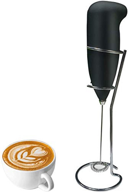 HONGPAS Milk Frother Handheld Foam Maker for Lattes - Whisk Drink Mixer for Bulletproof Coffee, Electric Whisk for Cappuccino, Frappe, Hot Chocolate -Black-