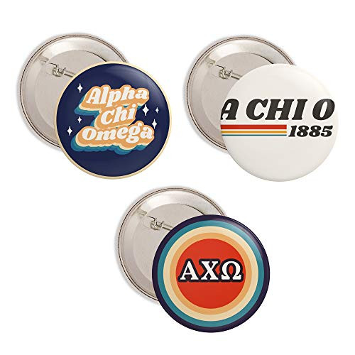 Alpha Chi Omega AXO 3 Pieces of Variety Buttons Pin Back Badge 2.25-inch - 70s Pack