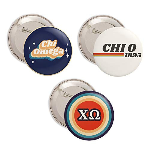 Chi Omega Sorority 3 Pieces of Variety Buttons Pin Back Badge 2.25-inch - 70s Pack