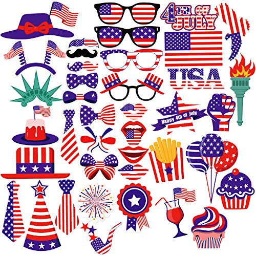 PBPBOX 4th of July Photo Booth Props for Independence Day Party Decorations - 40 Pieces
