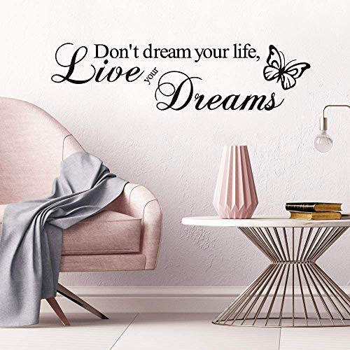 Supzone Don't Dream Your Life Live Your Dream Wall Decals Inspirational Lettering Sticker Quotes Sayings Wall Stickers Removable Vinyl Living Room Bedroom Nursery Room Butterfly Wall Decor