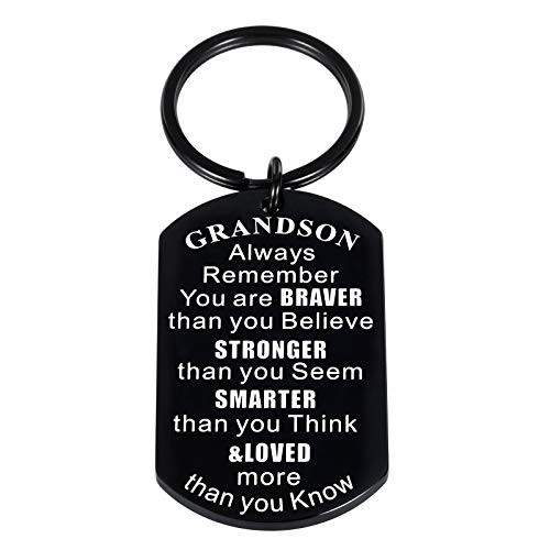 Christmas Gifts for Grandson Inspirational Keychain for Teen Boys Birthday Graduation Back to School Motivational Gifts for Kids from Grandma Grandpa Grandparents Encouragement Jewelry for Men