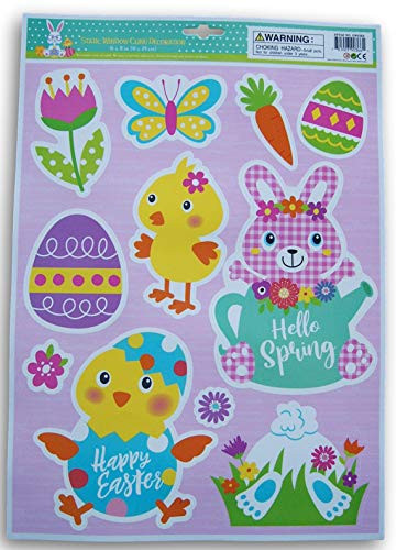 Easter and Spring Themed Static Window Clings - ''Happy Spring'' Chicks - 11 Piece