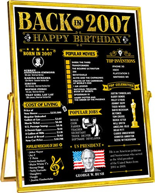 14th Happy Birthday Party Decorations for Girls or Boys - Gold Back in 2007 - 14 Years Old Bday Gifts Ideas for Her and Him - Fun Party Supplies and Favors Women  and  Men - 8x10 -Unframed Gold-