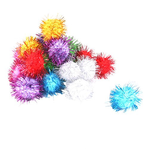 24PCS Assorted Color Sparkle Balls, Tinsel Pom Poms Glitter for Cat Kittens 30mm - 01