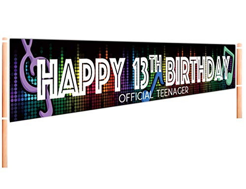 Large Music Theme Happy 13th Birthday Banner - Happy 13th Birthday Yard Sign - Musical Party Decoration for 13th Birthday - Official Teenager Banner - 13th Birthday Backdrop Background - 9.8 x 1.6FT