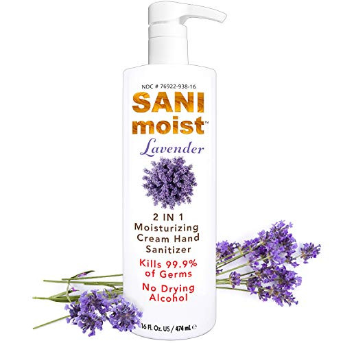 SaniMoist Alcohol Free Hand Sanitizer Lotion 16 Oz Lavender Moisturizing Antibacterial Dry Hands 2 IN 1 Cream Kills 99.9 percent of Germs and Bacteria Antiseptic BZK Protection For Men Women and Children SaniMoist Alcohol Free Hand Sanitizer Lotion 16 Oz Lavender Moisturizing Antibacterial Dry Hands 2 IN 1 Cream Kills 99.9 percent of Germs and Bacteria Antiseptic BZK Protection For Men Women and Children