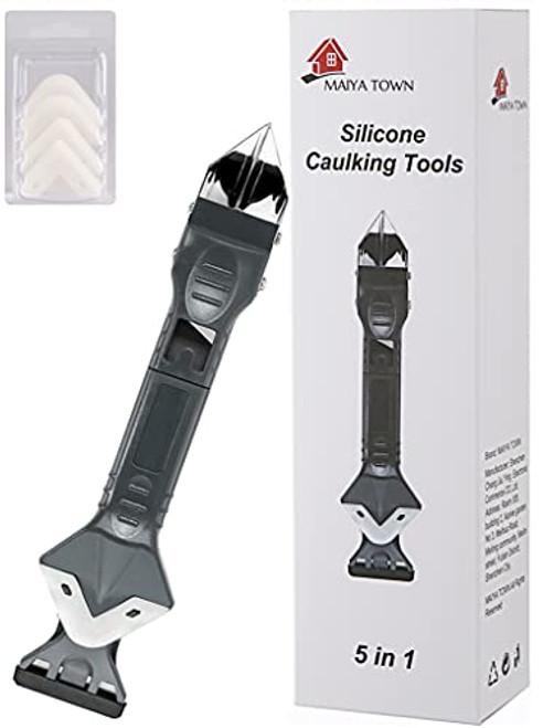 Caulking Tool, 5 in 1 Silicone Caulking Tools Kit -Stainless Scraper-, Sealant Finishing Tool Grout Scraper, Caulk Remover Multi Tool, Caulk Removal Tool for Bathroom Kitchen Window, Sink Joint