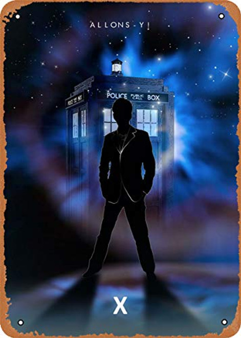 SPCMOON Doctor Who 10th Doctor with Tardis Metal Tin Sign Vintage 8x12 Inch Wall Decor SPCMOON Doctor Who 10th Doctor with Tardis Metal Tin Sign Vintage 8x12 Inch Wall Decor
