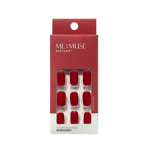 ME-MUSE 24pcs Air Flex Reusable Nails, Short Square Press on Nails Manicure set - Double Sided Adhesive Tabs Glue Sticker -Burgundy-