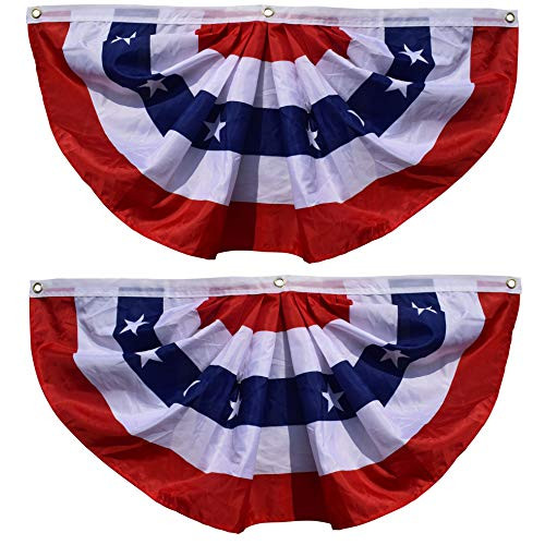 OZ American Bunting Flag, US Pleated Fan Bunting, Patriotic Banner, Fence Banner, Curtain Banner, 4th of July Flag-pack of 2