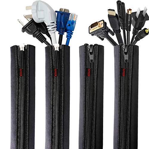 JUYEER Cord Organizer System Cable Management Sleeve, 19.5 inch, Wire Cover with Zipper, Cable Wrap, Cord Sleeves for TV, Computer, Office, Home Entertainment, 4 Pack