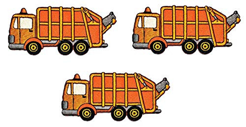 Umama Patch Set of 3 Orange Garbage Truck Cartoon Patch Cute Vehicle Cars Iron on Patches for Kids Clothing Sew on Appliques Dress Clothes Backpacks Vest Jeans Jackets Hats