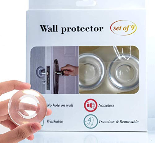 Door Stopper Wall Protector -9pk--Clear- - Quiet, Shock Absorbent ?Self Adhesive Reusable Bumper Protector, Wall Shield  and  Silencer for Door Handle