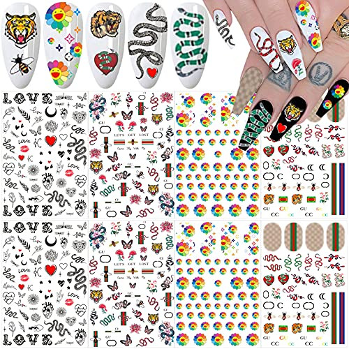 Nail Art Stickers Decals 3D Nail Art Supplies Sunflower Snake Heart Tiger Butterfly Nail Decals for Nail Art Design Self Adhesive Luxury Designer Nail Stickers for Nails Art Decoration -8 Sheets- Nail Art Stickers Decals 3D Nail Art Supplies Sunflower Snake Heart Tiger Butterfly Nail Decals for Nail Art Design Self Adhesive Luxury Designer Nail Stickers for Nails Art Decoration -8 Sheets-