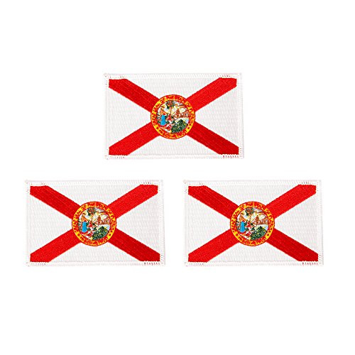 Florida FL Flag Patch Bulk 3.5 inch x 2.25 inch State Iron On Sew Embroidered Tactical Backpack Hat Bags -3-Pack Patch-