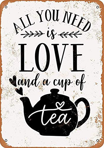 Retro Metal Signs for Wall 8" x 12" All You Need is Love and Tea Vintage Tin Signs Kitchen Pub Decor Gift