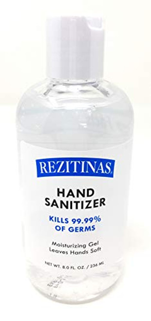 REZITINAS Advanced Hand Sanitizer Gel - 70 percent Alcohol Kills 99.9 percent Germs - Refreshing Scent - Moisturizing Formula -8oz-