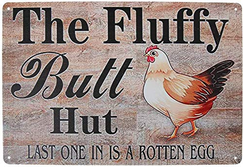 Auwozc Chicken Stuff Chicken Yard Signs Chicken Coop Signs Fluffy Butt Hut Metal Signs?Chicken Wall Plaque for Home Kitchen 8x12inch
