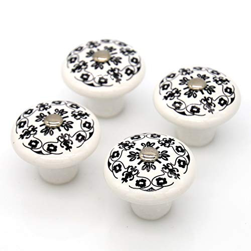 4 PCs Vintage Style Round Ceramic Knobs Handles Pulls for Cabinet Drawer Door