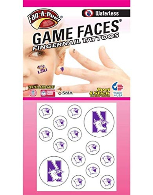 Northwestern University -NU- Wildcats Waterless Peel and Stick Temporary Tattoos Waterless Peel and Stick Temporary Fingernail Tattoos 12 Fingernail Tattoos and 2 Spirit Tattoos Northwestern University -NU- Wildcats Waterless Peel and Stick Temporary Tattoos Waterless Peel and Stick Temporary Fingernail Tattoos 12 Fingernail Tattoos and 2 Spirit Tattoos