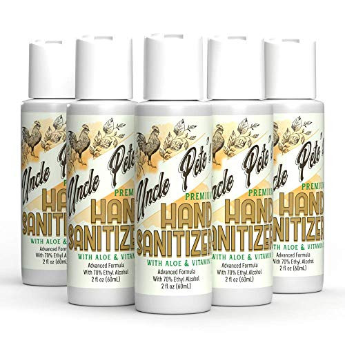Uncle Pete's Premium Hand Sanitizer with Aloe and Vitamin E - 2 Fl Oz -5 Pack-