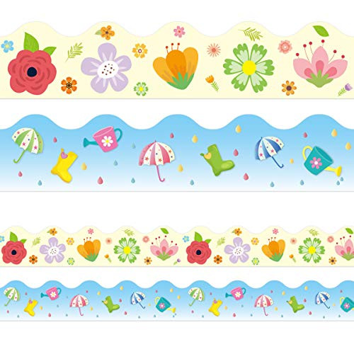 Flower Bulletin Board Borders Double-Sided Spring Time Straight Border Trim for Classroom Decoration Bulletin Board Whiteboard 36ft