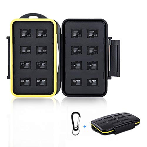 16 Slots Micro SD Card Holder, Micro SD Card Case Micro SD Micro SDHC Micro SDXC Card Storage Micro SD Card Organizer with Carabiner, Water-Resistant Anti-Shock