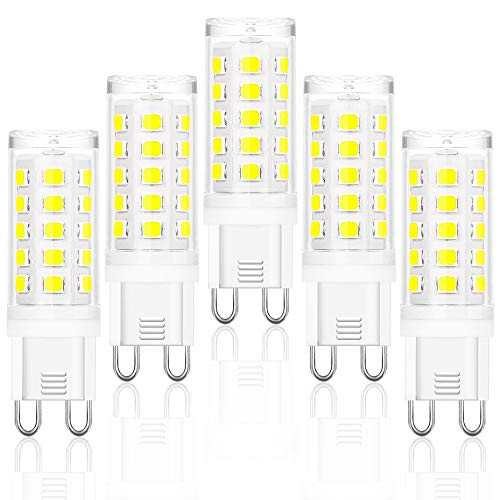 G9 LED Bulb Dimmable,40 Watt Halogen Equivalent G9 Light Bulb,Comzler 4W 6000K Daylight CRI80,450Lm Bi Pin Base G9 Bulb for Chandelier Light, No Flicking-5 Pack-