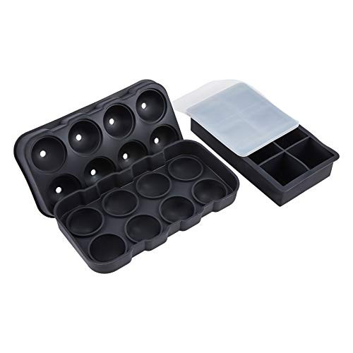 Silicone Ice Cube Trays, Ice Ball Maker Mold for Freezer, Large Ice Cube Square Molds and Trays with Lid, Reusable Round Ice Cubes and Sphere with Cover for Whiskey, Drinks, Cocktails, 8 Cavity, Set of 2 Silicone Ice Cube Trays, Ice Ball Maker Mold for Freezer, Large Ice Cube Square Molds and Trays with Lid, Reusable Round Ice Cubes and Sphere with Cover for Whiskey, Drinks, Cocktails, 8 Cavity, Set of 2