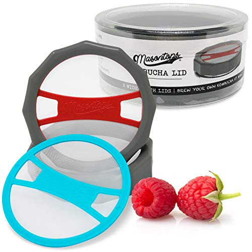 Masontops Kombucha Lid - Home Brewing Mason Jar Supplies - Live Organic Kombucha Making Starter Kit - Scoby Not Included 2-Pack