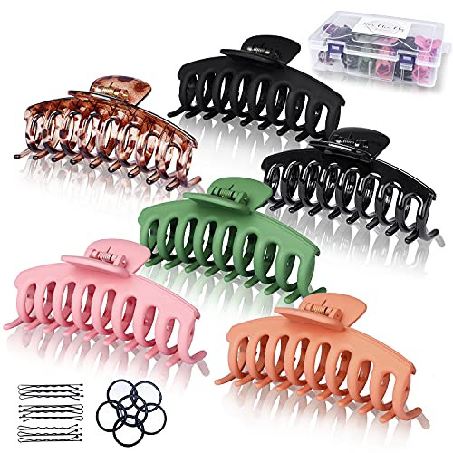 Hair Claw Clips - BIGEDDIE 6Pcs Nonslip Claw Clips for Thick Hair, 4.3Inch Big Hair Claw Clips, Banana Clips for Women Girls Hair Claw Clips - BIGEDDIE 6Pcs Nonslip Claw Clips for Thick Hair, 4.3Inch Big Hair Claw Clips, Banana Clips for Women Girls
