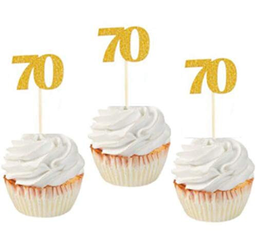 Glitter Gold/Rose Gold 70th Birthday Party Cupcake Toppers. 24 Pack Number"70" Cupcake Toppers (Gold)