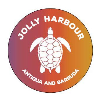 R and R Imports Jolly Harbour Antigua and Barbuda 4 Inch Round Decal Sticker Turtle Design