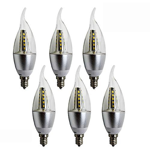 LAGPOUSI 5w LED Candelabra Bulb 40W Equivalent E12 Base 400LM, CRI>80, Non- Dimmable, Chandelier, LED Candle Bulbs,Clear Flame Tip. (6, Soft White (3000k))