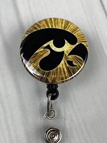 Iowa Badge Reel ~ Football Sports Badge Reel ~ Hawkeye ID Holder ~ Nurse Badge Reel ~ Retractable ID Badge Reel ~ Cute Badge Reel ~ Mylar Button ID Holder